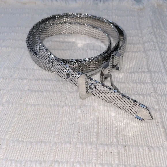 Whiting & Davis Silver Adjustable Snake Mesh Belt OSFM Vintage Whiting & Davis Silver Metal Mesh Snake Belt  main image 4